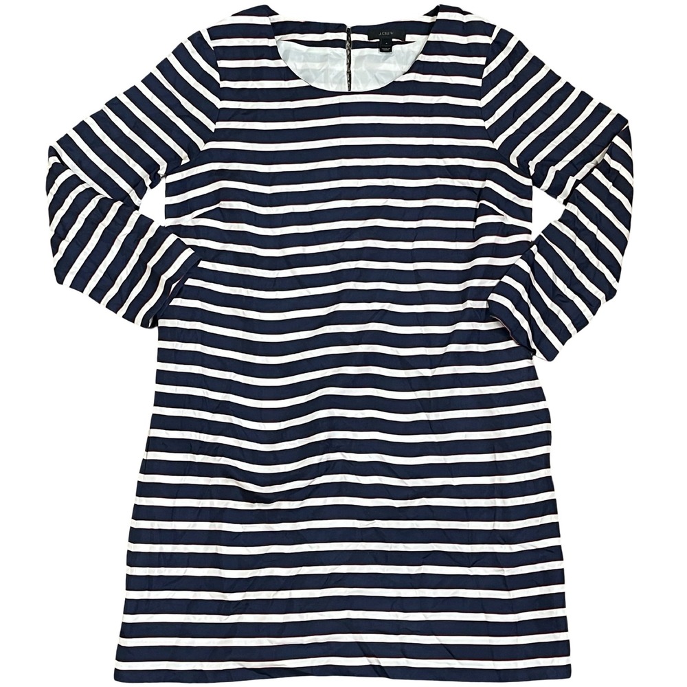 J Crew Navy White Stripe Long Sleeve Shift Dress 6 Nautical Preppy Classic Style